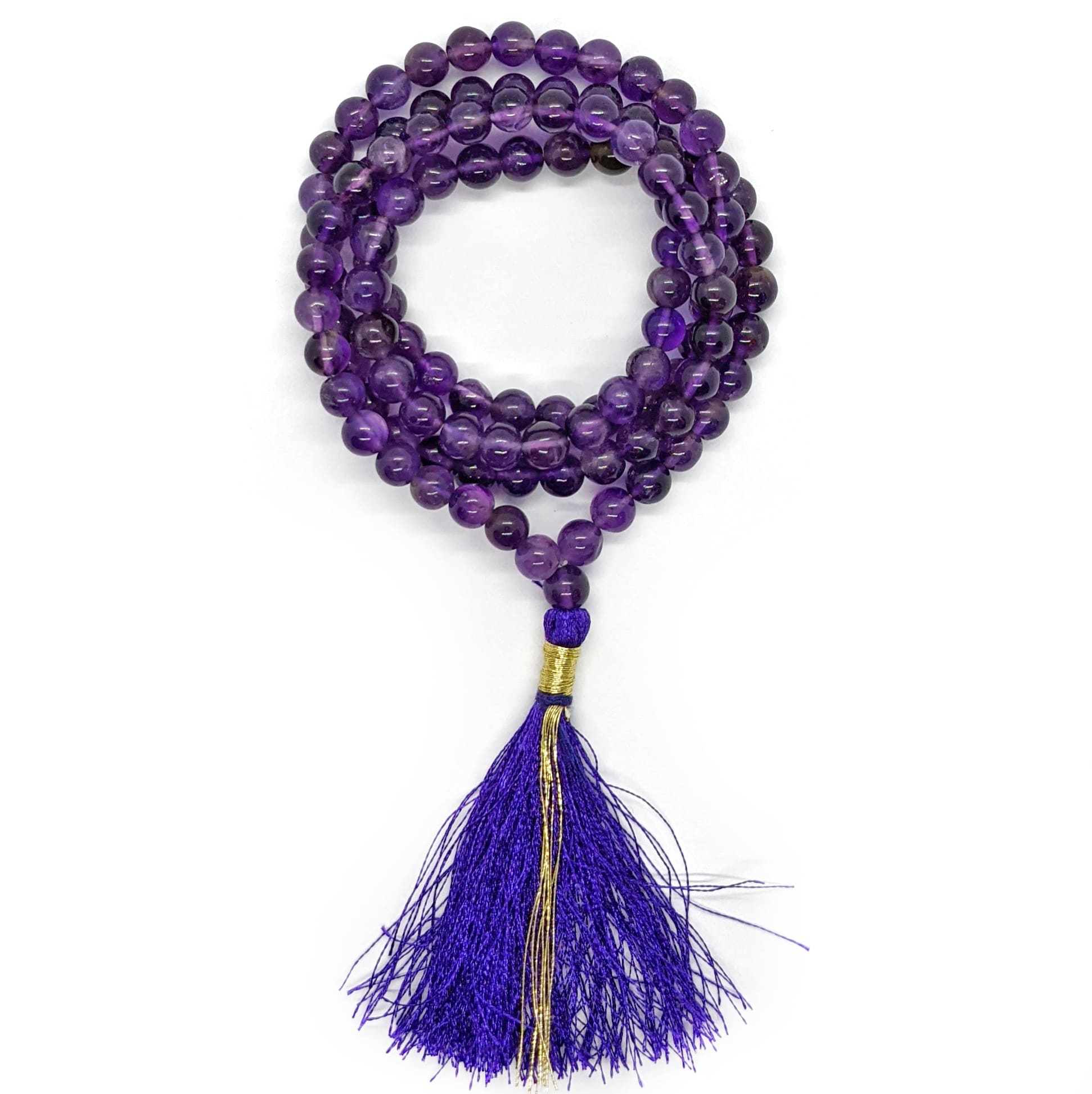 Collier mala en améthyste, pierre naturelle inspiration tibétaine