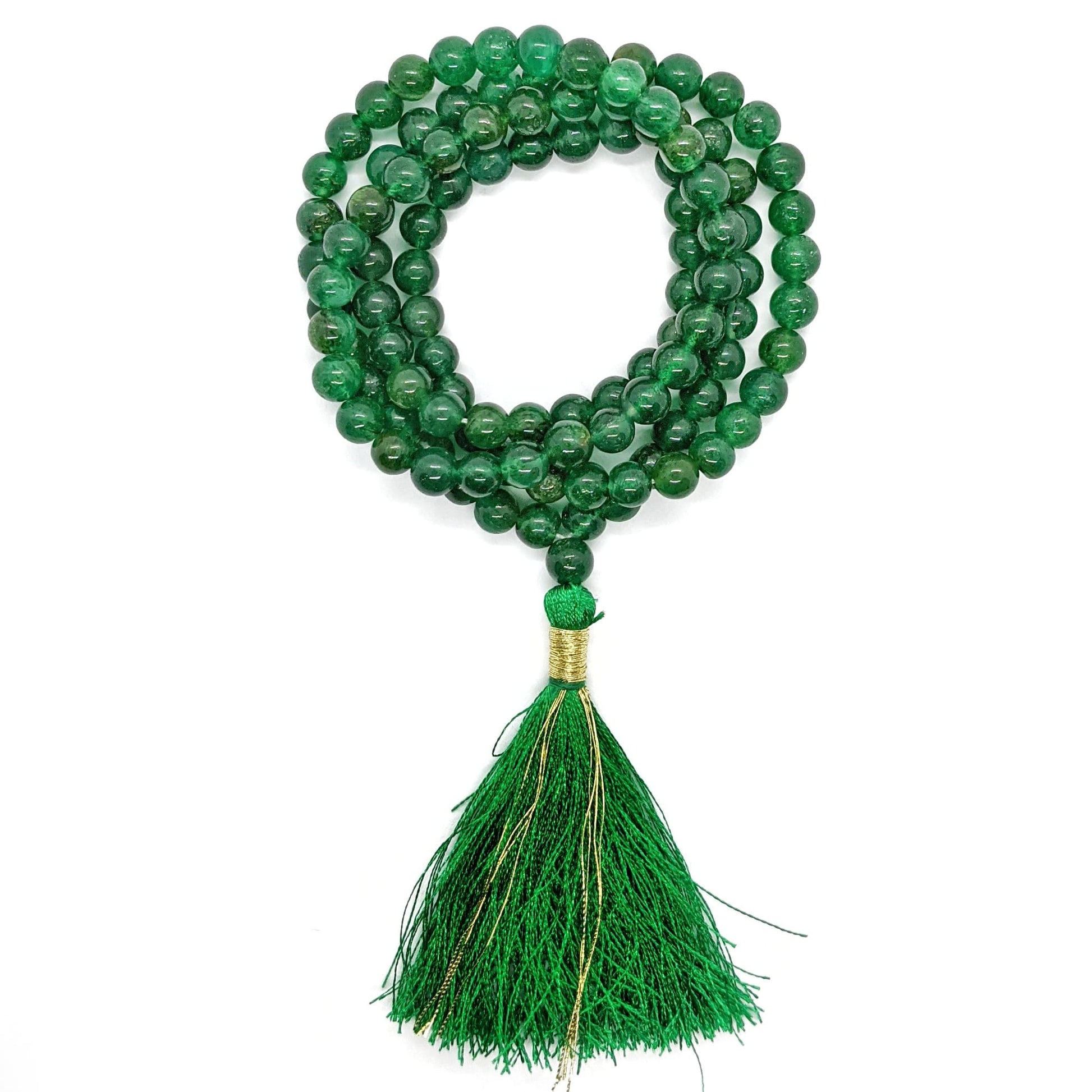 Collier mala en aventurine verte, pierre naturelle inspiration tibétaine