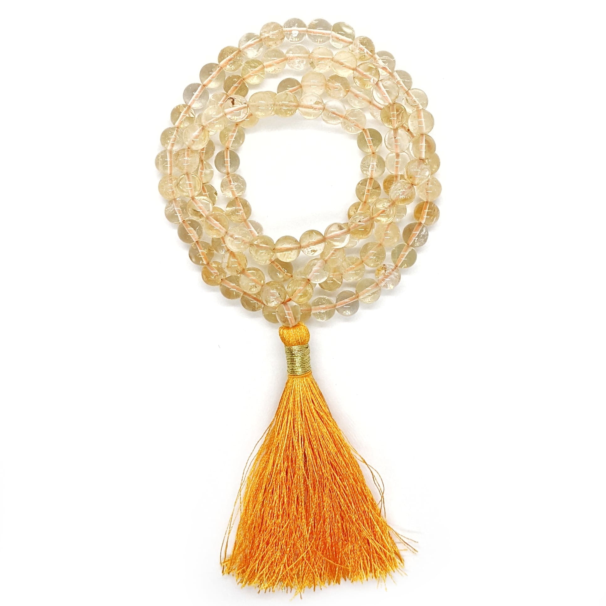 Collier mala en citrine, pierre naturelle inspiration tibétaine