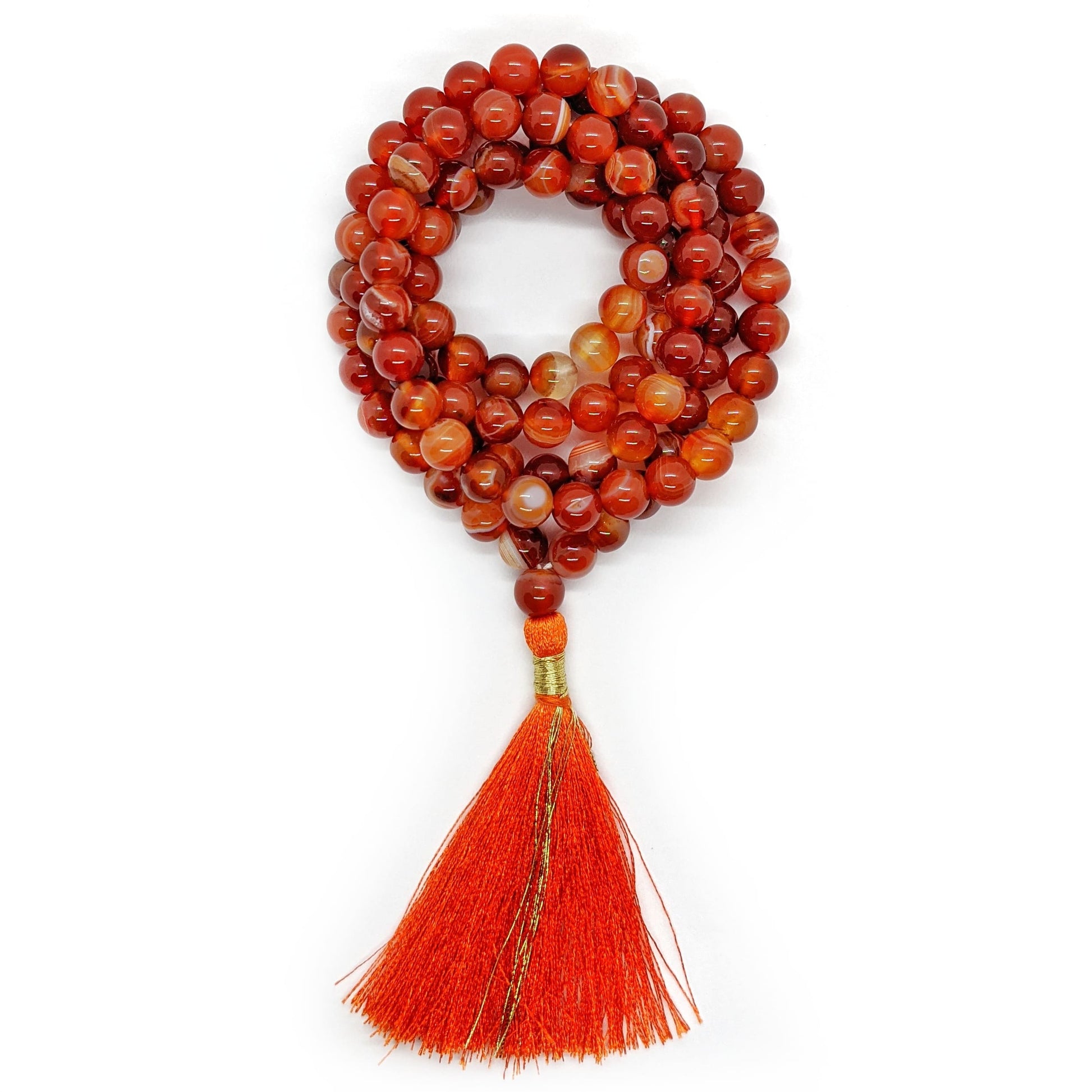 Collier mala en cornaline, pierre naturelle inspiration tibétaine