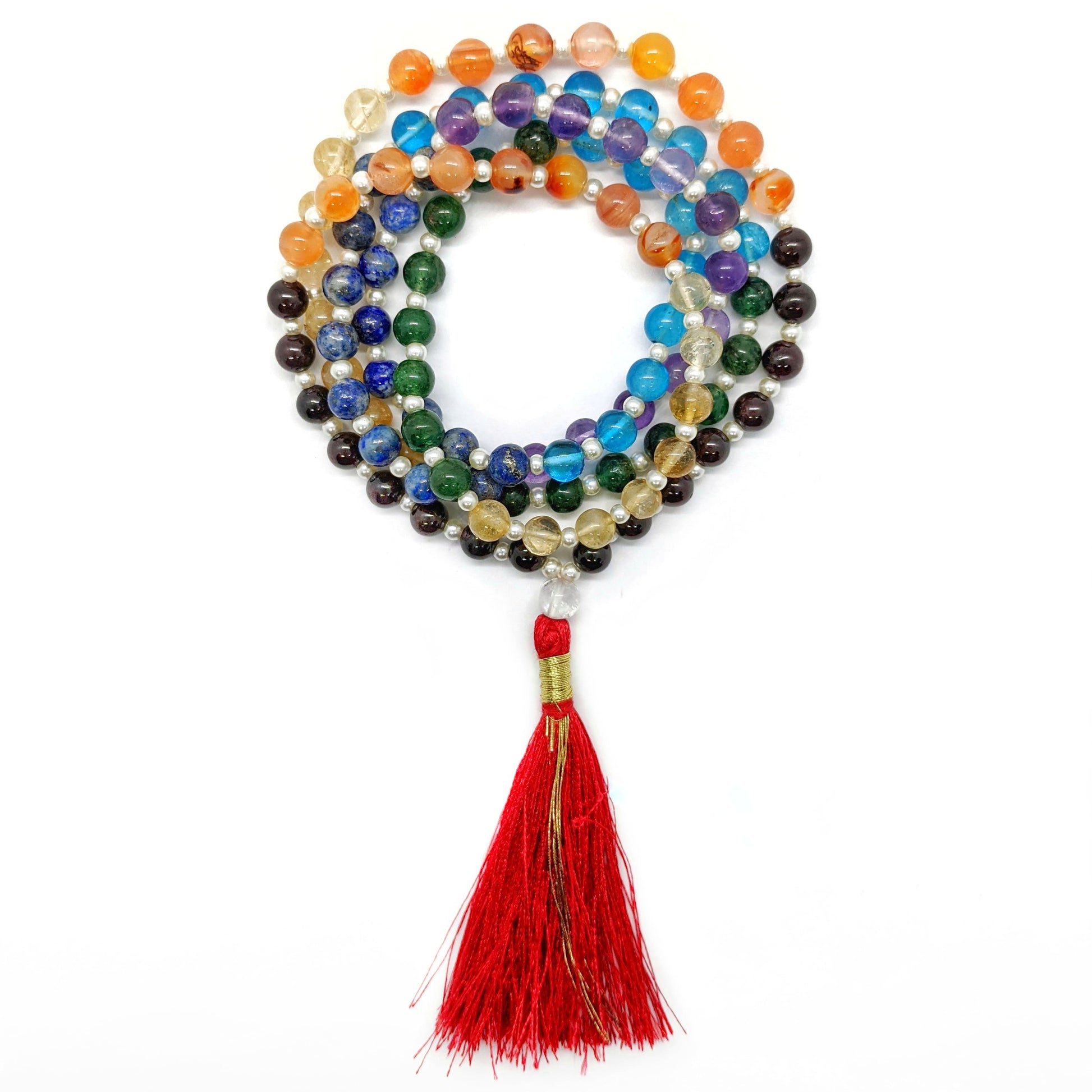 Collier mala 7 chakras, pierre naturelle inspiration tibétaine
