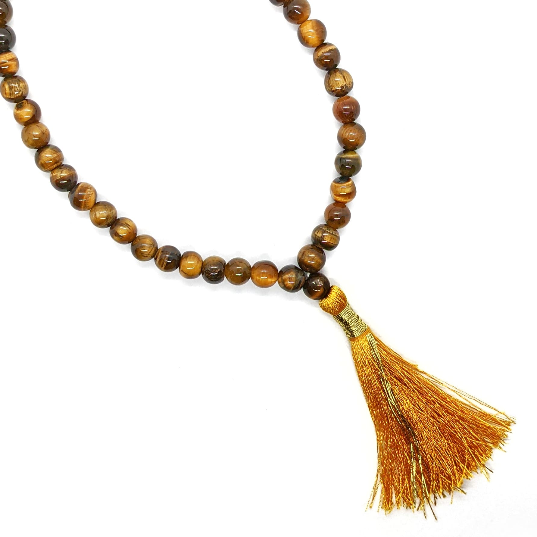 Collier mala tibétain oeil de tigre perles 6mm