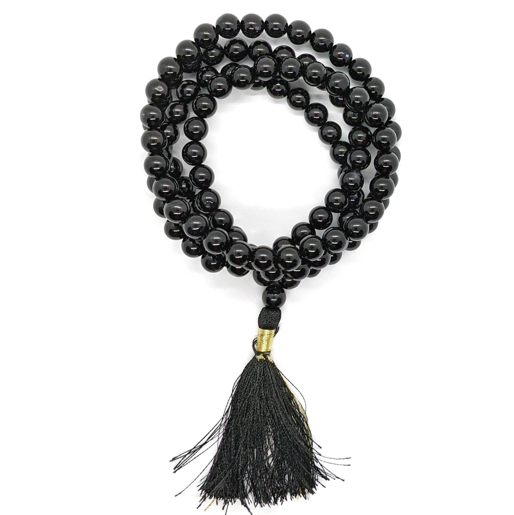 Collier mala en onyx, pierre naturelle inspiration tibétaine