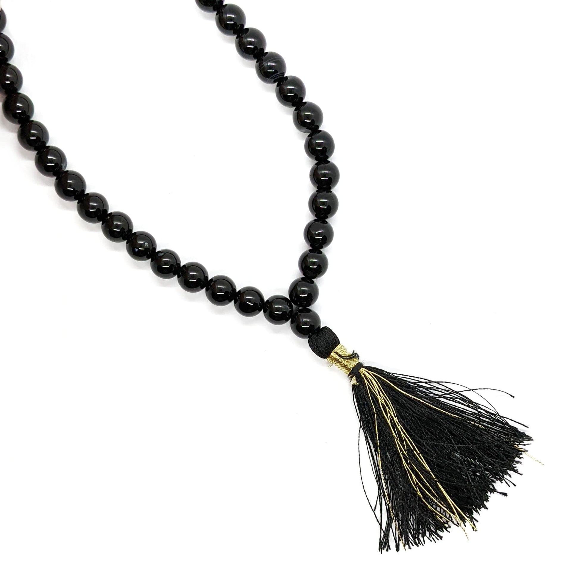 Collier mala tibétain tourmaline noire perles 6mm