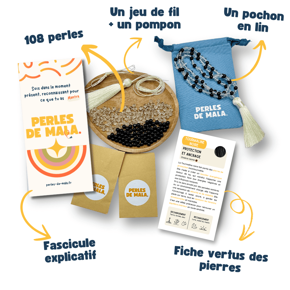 Kit mala à faire soi meme en pierre de tourmaline noire